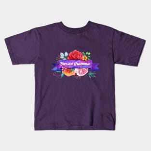 Blessed Gramma Floral Design with Watercolor Roses Kids T-Shirt